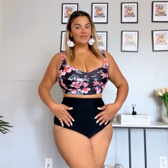 Women's Plus Size Bikini Sets, Tummy Control High Waisted Two Piece Swimsuits - Picture 1 of 10